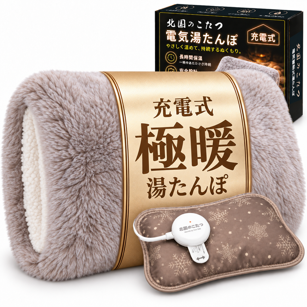 北国のこたつ 充電式湯たんぽとふわふわの保温カバー