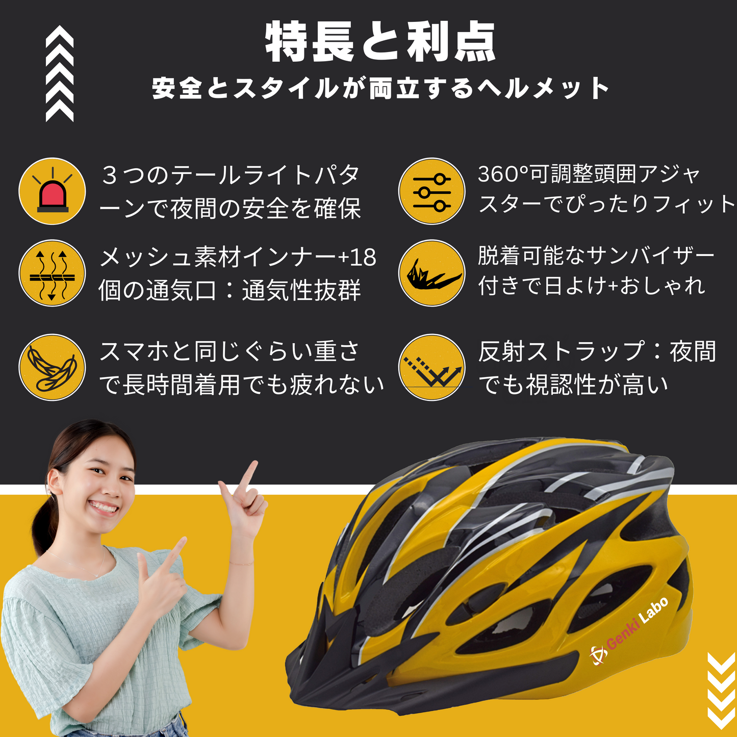春夏ヘルメット - フリーサイズ、カーボン・ブラック