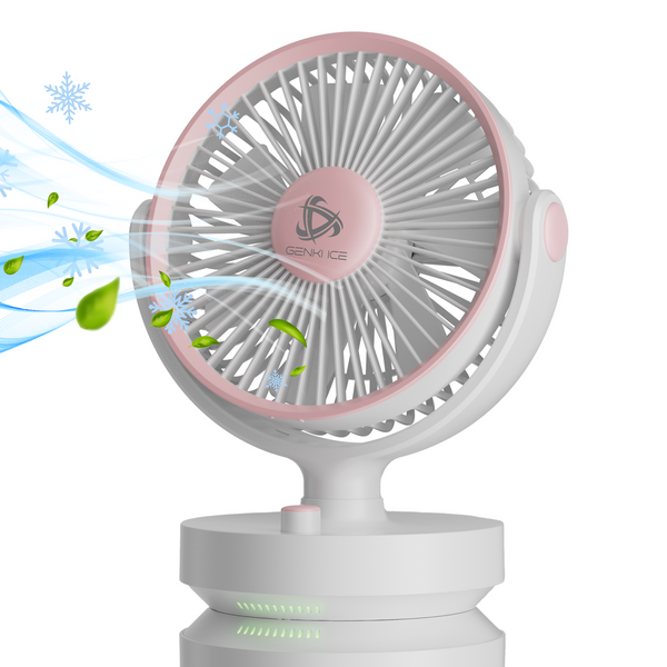 Genki Ice 卓上扇風機 自動首振り 小型コンパクト LED投影 4000mAh大容量 (ホワイト)